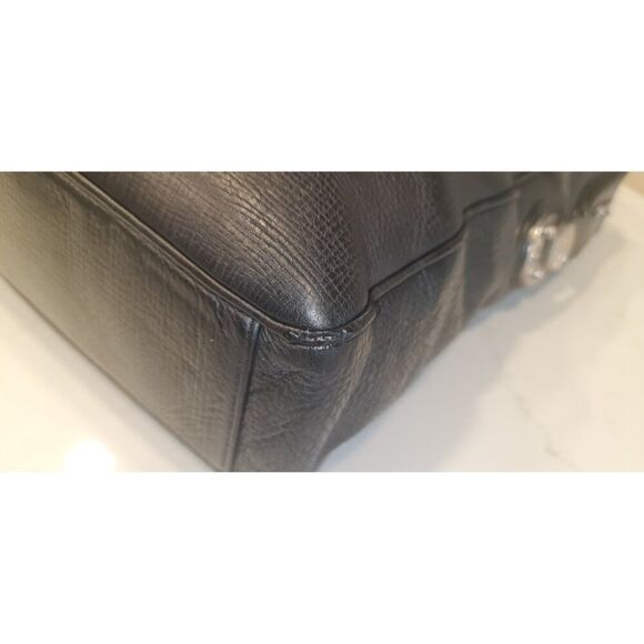 BALLY MIKAEL Black Textured Pebbled Leather Top Handles Tote Bag Medium Travel - Picture 16 of 16